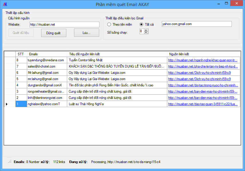 Phần mềm quét Email từ Website và diễn đàn AKay