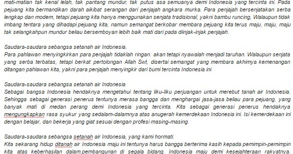 Contoh Teks Pidato Kemerdekaan Untuk Anak Sd Kumpulan