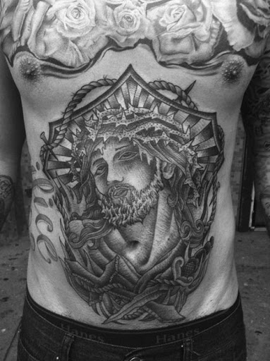 Jesus com a Coroa de Espinhos Estômago Tatuagem