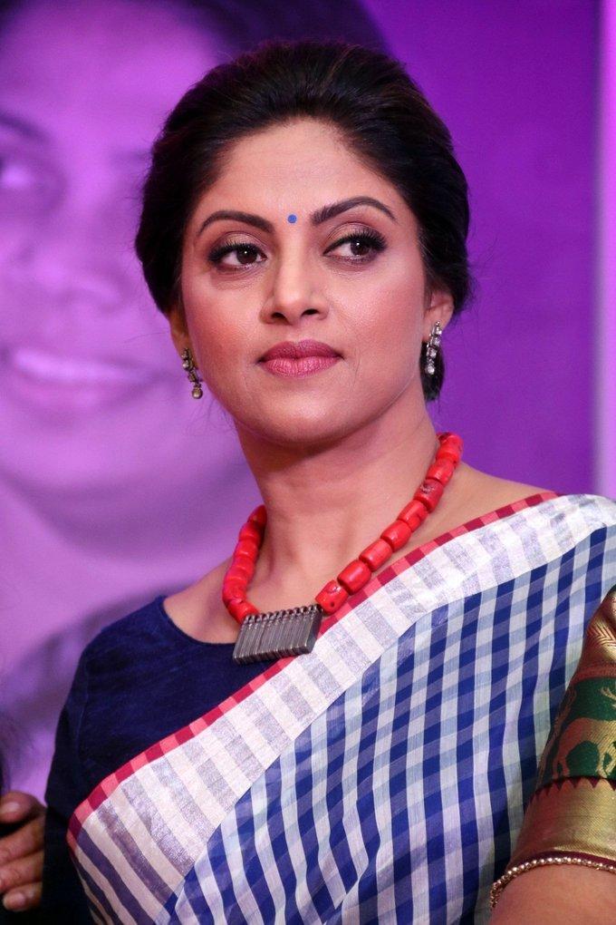 Tamil Actress Nadiya In Blue Saree Society leadership Awards