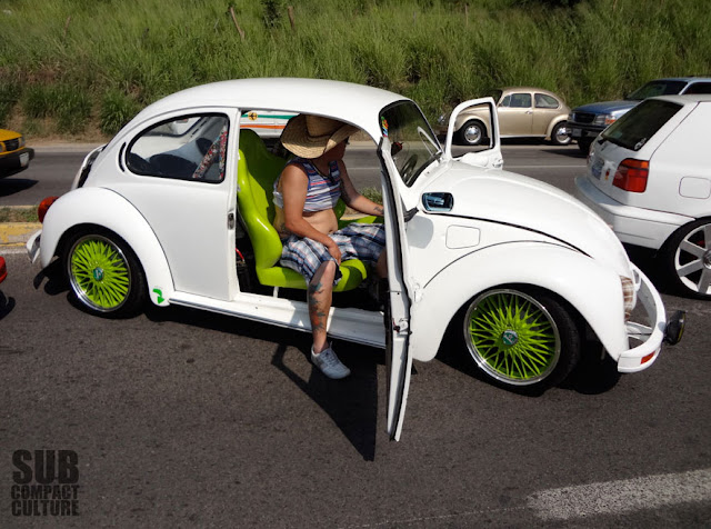 White VW Bug with green wheels from Manzanillo, Mexico
