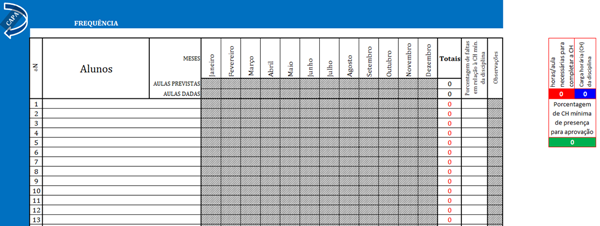 Confira este modelo de diário de classe estruturado em planilhas no Excel