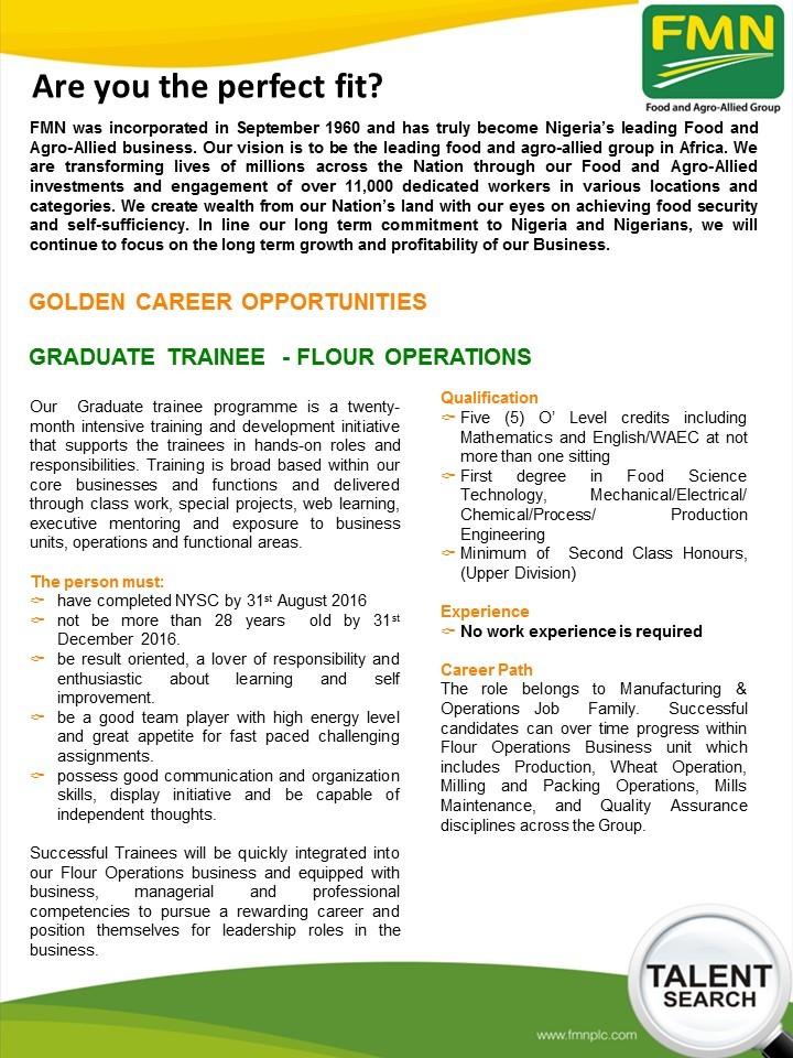 Recruitment at Flour Mills of Nigeria Plc 1st Flour Mills of Nigeria Plc