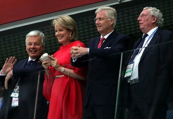 Queen Mathilde and King Philippe, President Emmanuel Macron and Foreign Minister Didier Reynders at 2018 FIFA World Cup