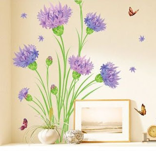 gambar stiker dinding motif bunga ungu