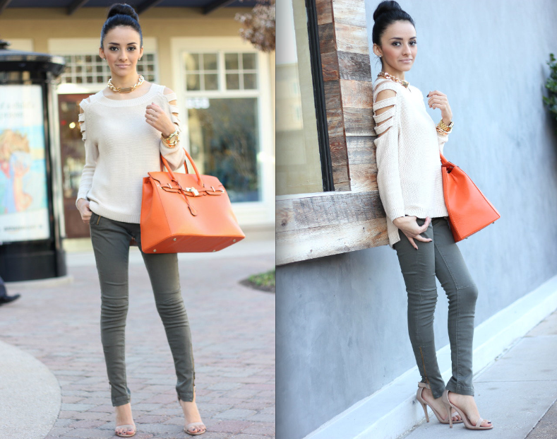 orange and olive green outfit