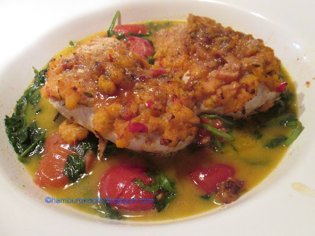 Hamburg kocht!: Hähnchenbrustfilet mit Aprikosen-Chili-Thymian-Kruste ... Hamburg kocht!: Hähnchenbrustfilet mit Aprikosen-Chili-Thymian-Kruste ...