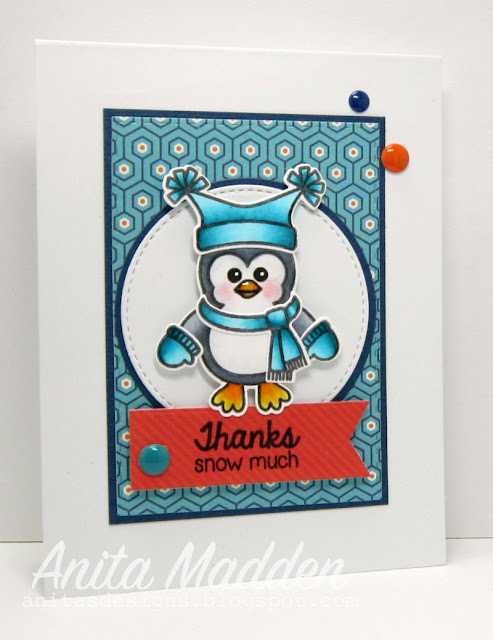 Sunny Studio Stamps: Bundled Up Penguin Thank You Card by Anita Madden.