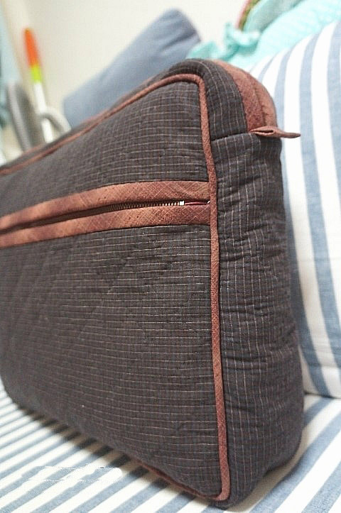 Patchwork style briefcase with shoulder strap and clasp closure detail. DIY step-by-step tutorial. Сумка-портфель в технике печворк