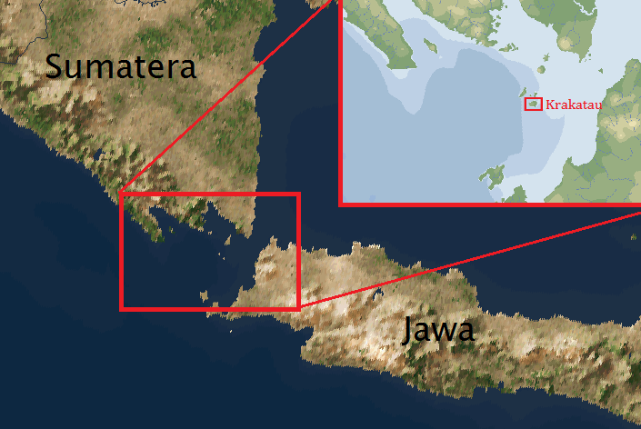 Где находится вулкан кракатау карта