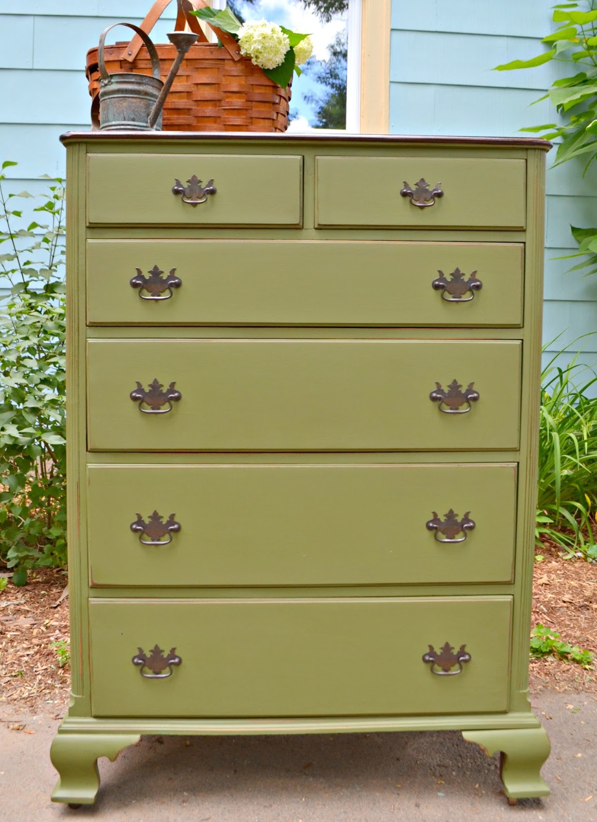 Heir and Space A Vintage Mahogany Dresser in Sage