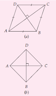 (a) Diagonal belah ketupat yang saling tegak lurus; (b) Belah ketupat ABCD dengan AC ⊥ BD