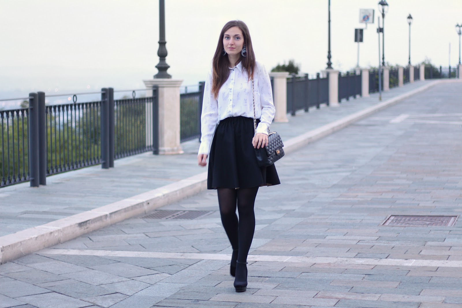 fashion blogger outfit ootd zara skirt adels laboratory soutache earrings rabbit shirt h&m shoes wedge  