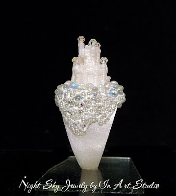 Fantasy Castle Ring with Pearls and Rhinestones