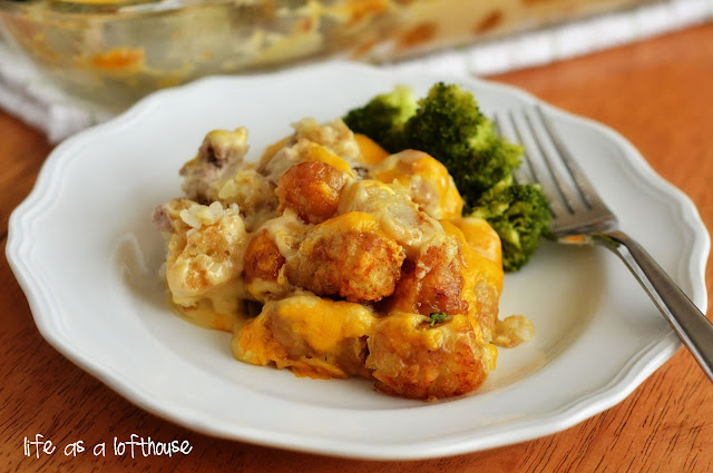 Tater tots, ground turkey and cheese come together in a unique way in this delicious Tater Tot Casserole. Life-in-the-Lofthouse.com