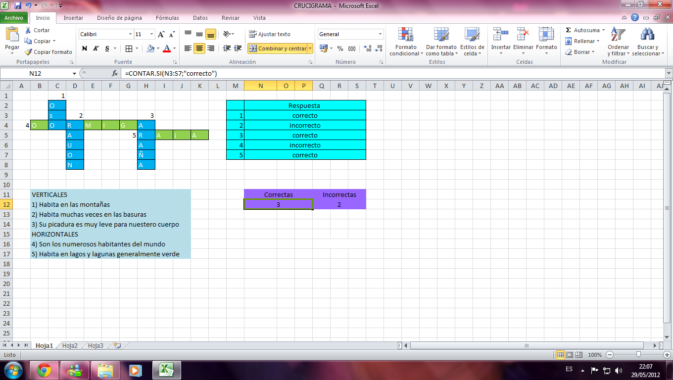Crucigramas en Excel; Formulas: Crucigramas Y formulas en Excel