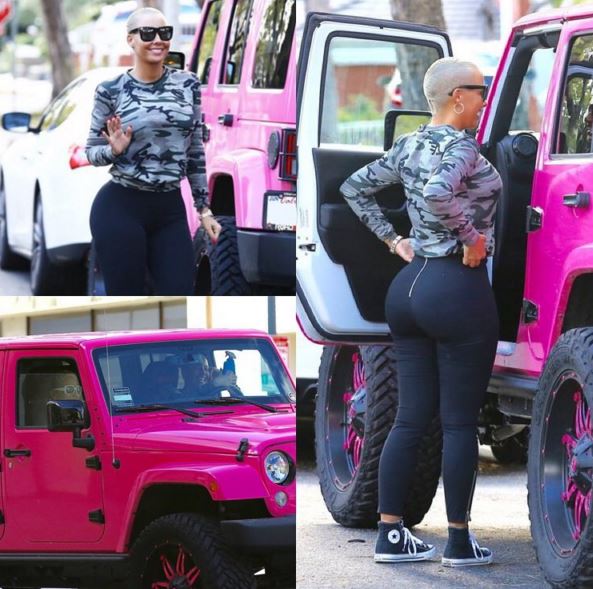 Amber Rose spotted Pushin Thru in her Hot Pink Jeep - Ebals blog