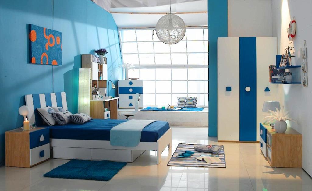 Phòng ngủ màu xanh dương thoải mái