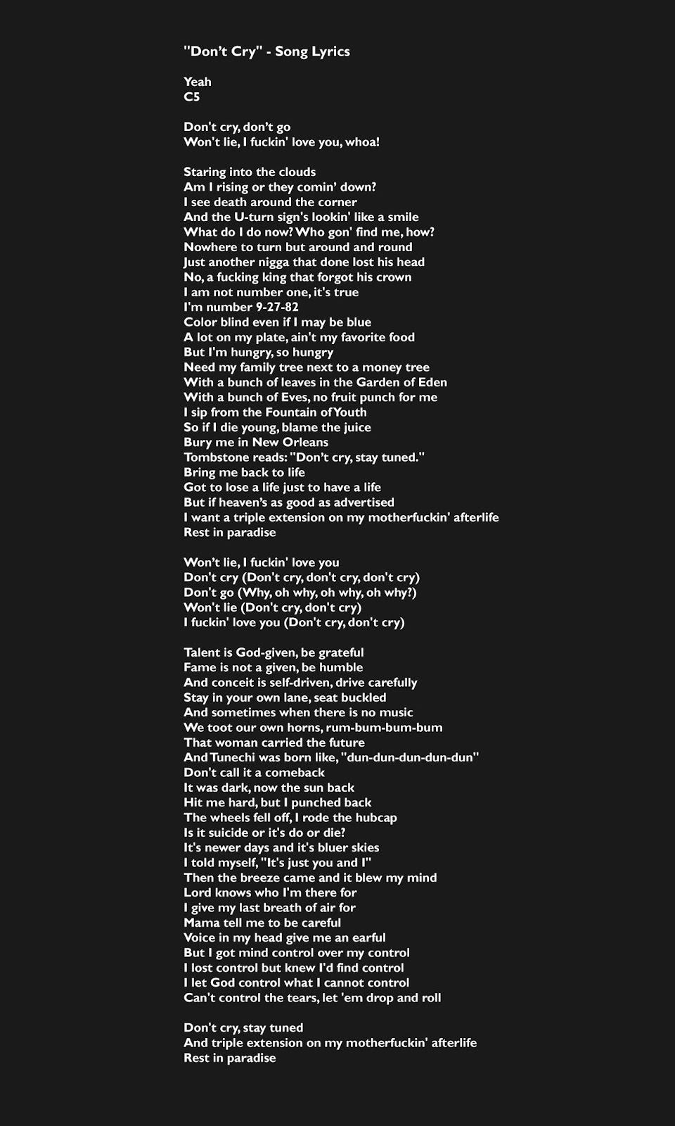 "Don’t Cry" - Song Lyrics.