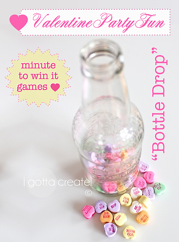 Use #Conversation Hearts to adapt this Minute to Win It game for #Valentine parties! | see more at http://igottacreate.blogspot.com