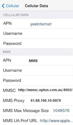 Optus Internet and MMS APN Settings for iPhone 6S 6 5 4S iPad Australia