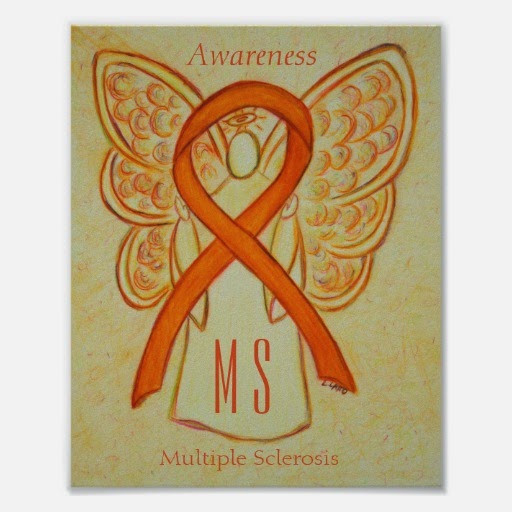 Multiple Sclerosis MS Orange Awareness Ribbon Guardian Angel Custom Art Posters or Prints