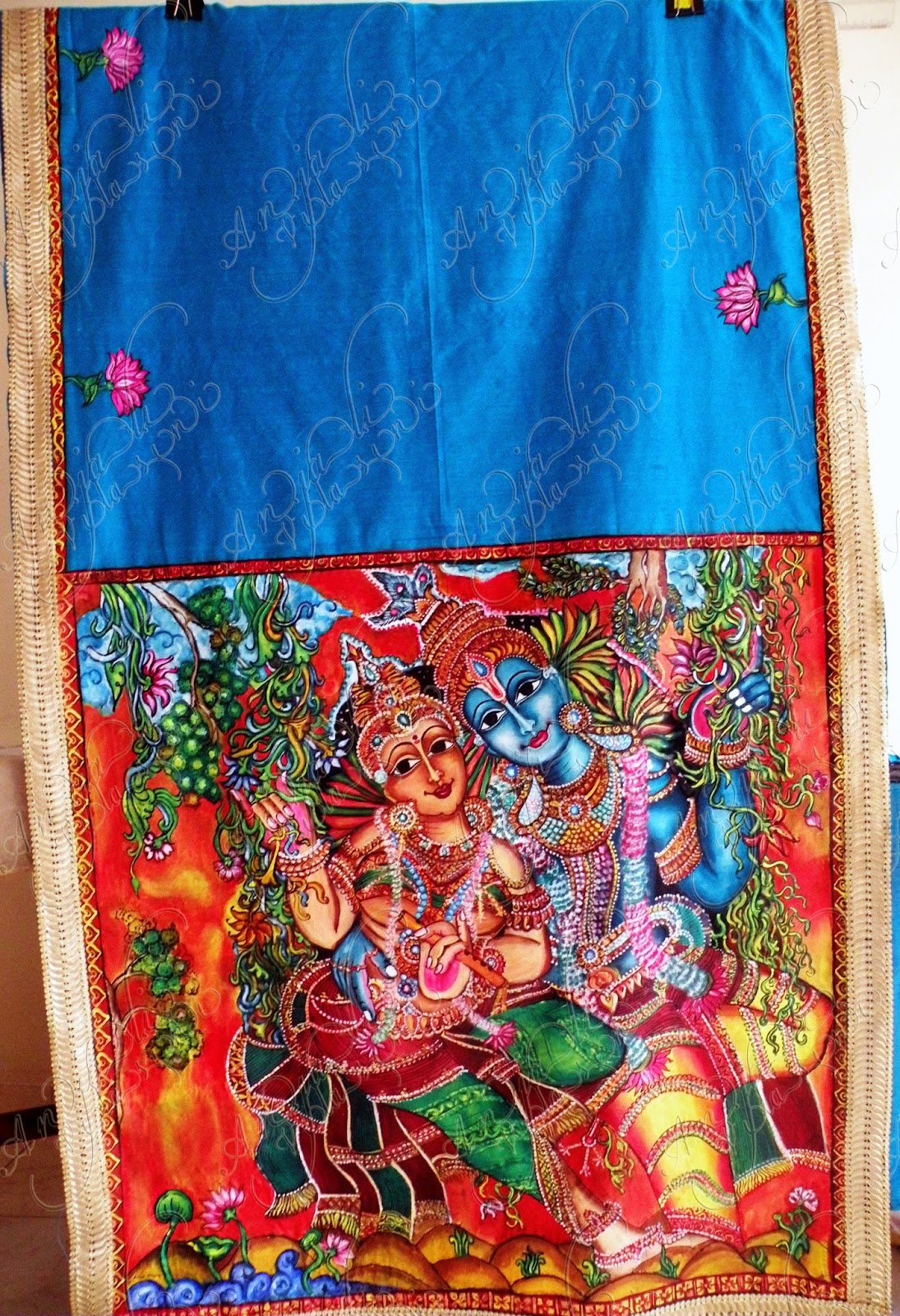 Anjali Vilasini Fabric painting on saree Radha krishna