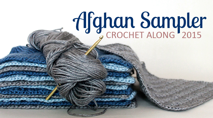 Crochet along to make a contemporary afghan sampler over the course of one year -- have a finished blanket in time for Christmas giving.