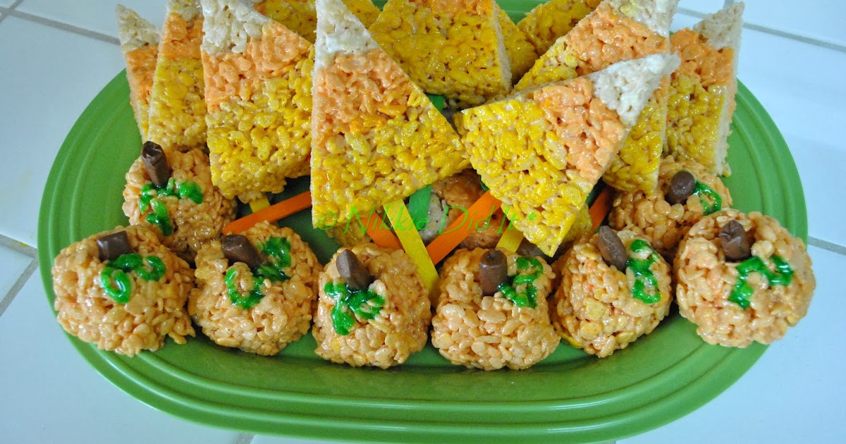 Candy Corn & Pumpkin Rice Krispies Treats Nikkie Did It