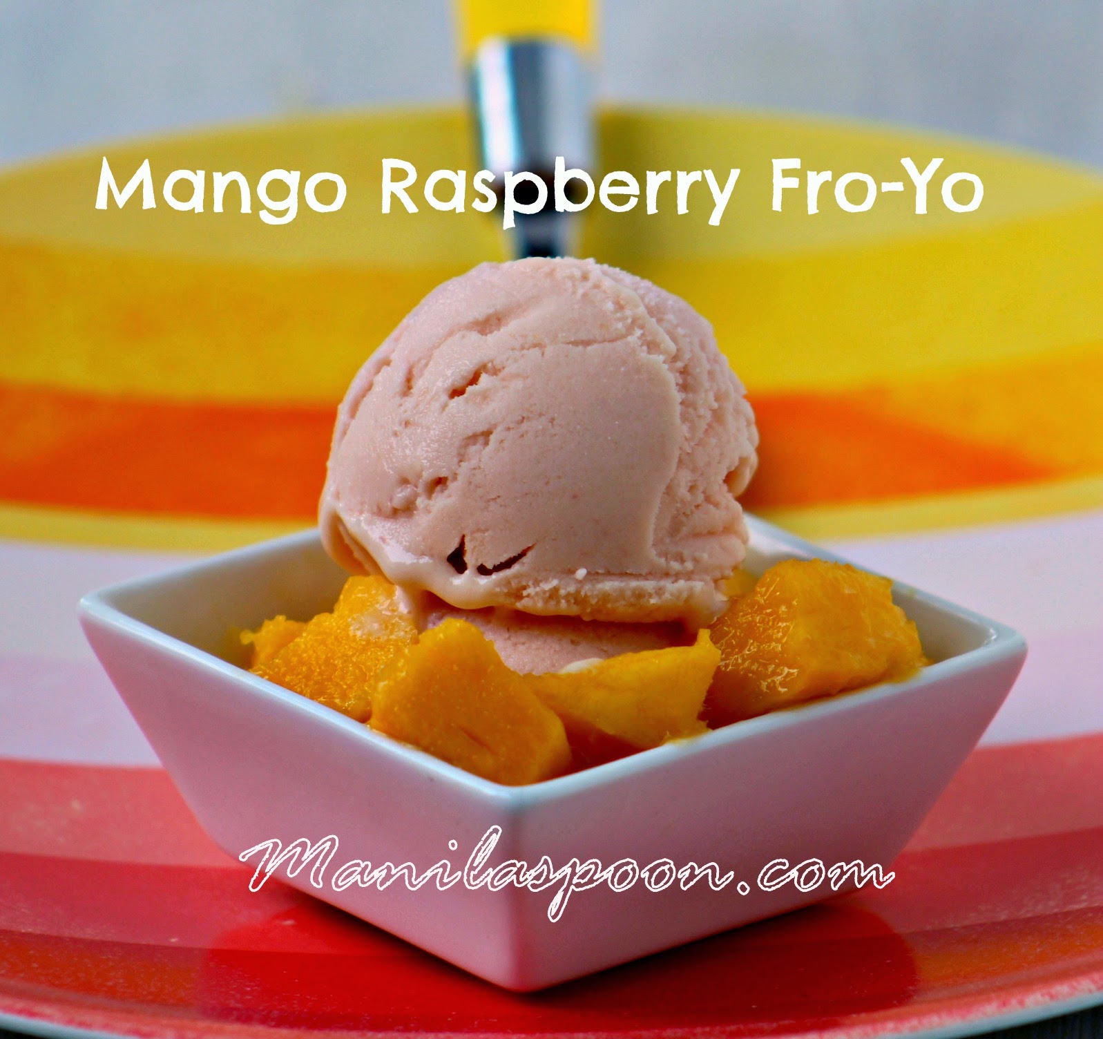 No need for an ice cream maker to make this easy, refreshing and scrumptious Mango Raspberry frozen yogurt! Sweet mangoes and tangy raspberries will keep you deliciously cool this summer!