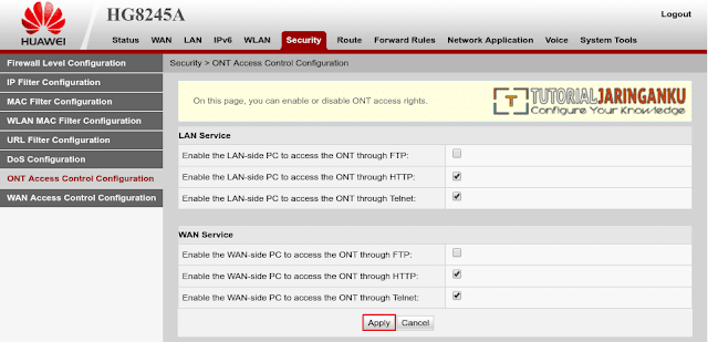 Konfigurasi Remote Access Modem ONT Huawei HG8245A