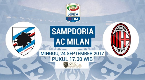 Prediksi Bola : Sampdoria Vs AC Milan , Minggu 24 September 2017 Pukul 17.30 WIB