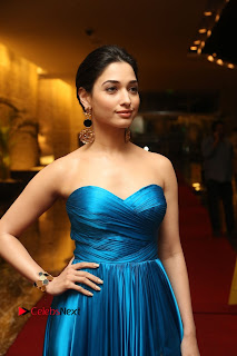 Actress Tamannaah Pictures in Blue Long Dress at Abhinetri Audio Launch  0009