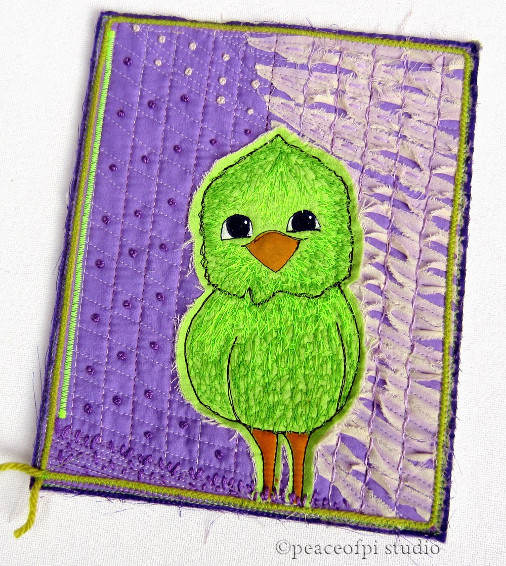 peaceofpi studio: Green Bird Sewing Embroidery Art Quilt