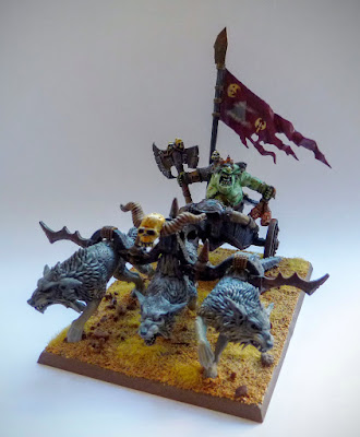 Grom the Paunch - Goblin Warboss on wolf chariot