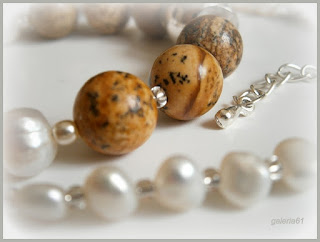naszyjnik vintage perły słodkowodne i jaspis krajobrazowy