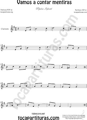  Clarinete Partitura de Vamos a contar mentiras Sheet Music for Clarinet Music Score