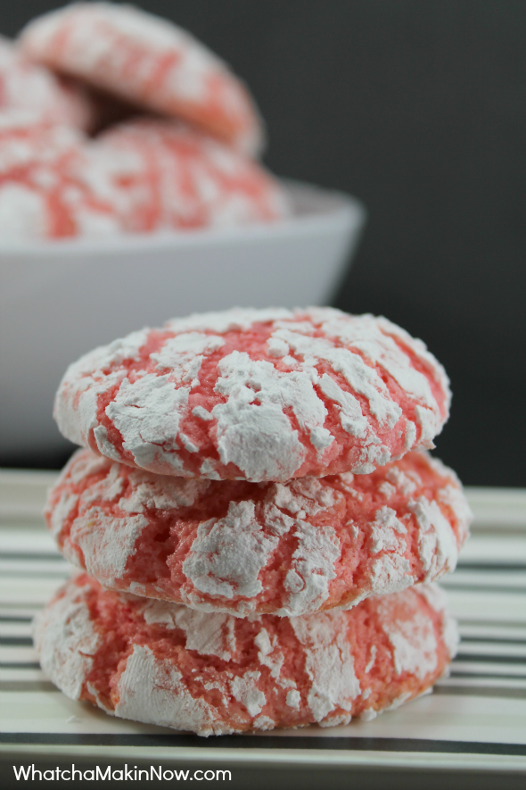 Chewy Strawberry Cookies - 4 ingredient, cake mix cookies. You could even swap out and use chocolate cake!