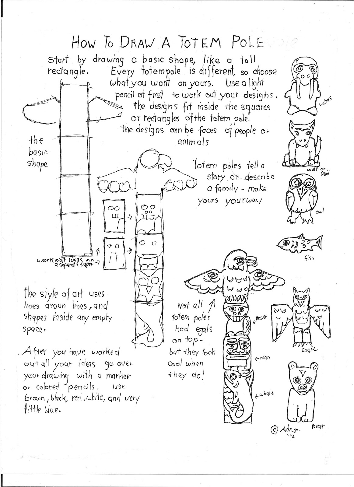 How to Draw Worksheets for The Young Artist: How To Draw A Totem Pole