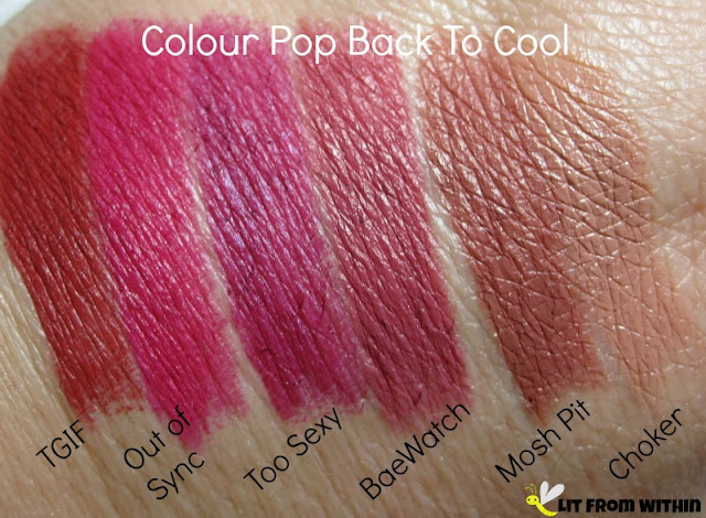 Colour Pop Back To Cool Lippie Stix swatches