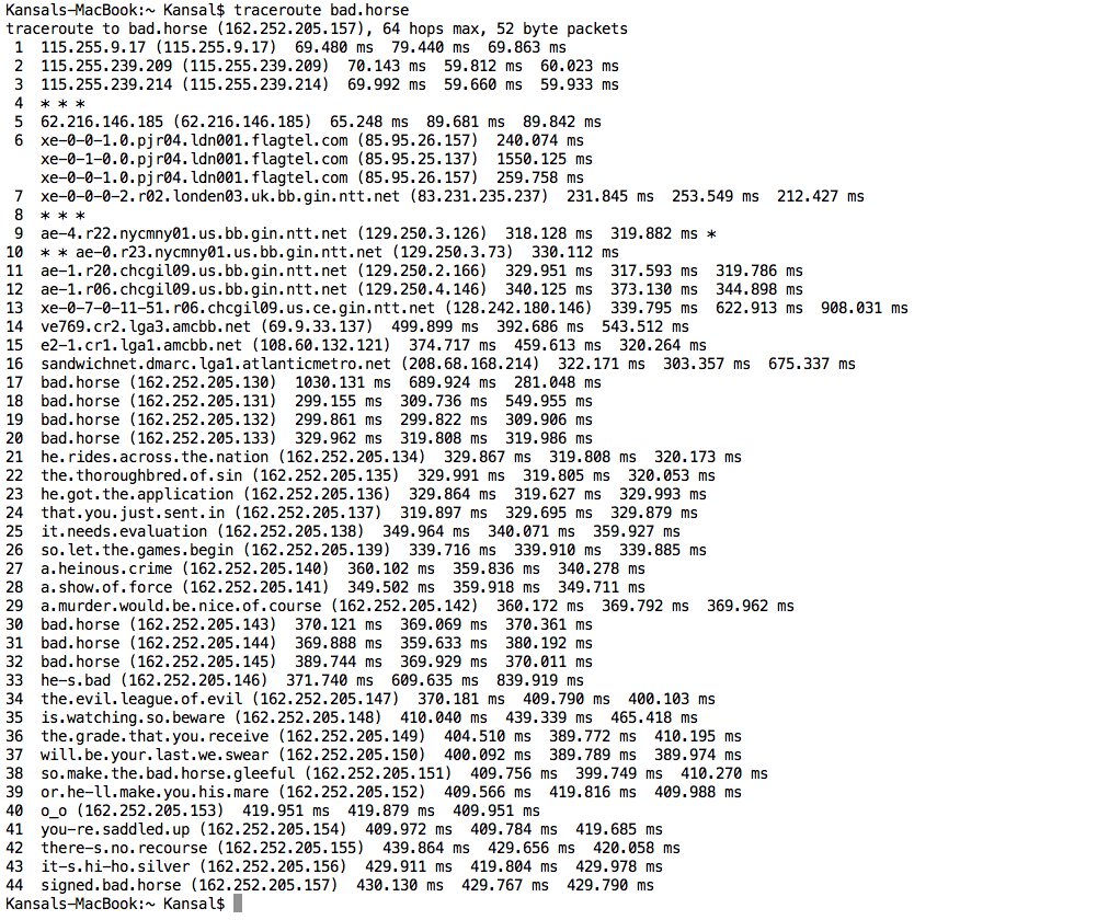 traceroute bad.horse