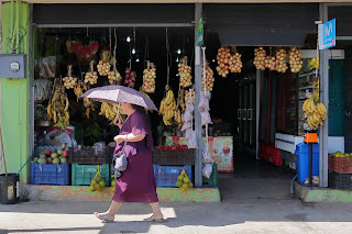 Woman with umbrella walking in Puriscal.