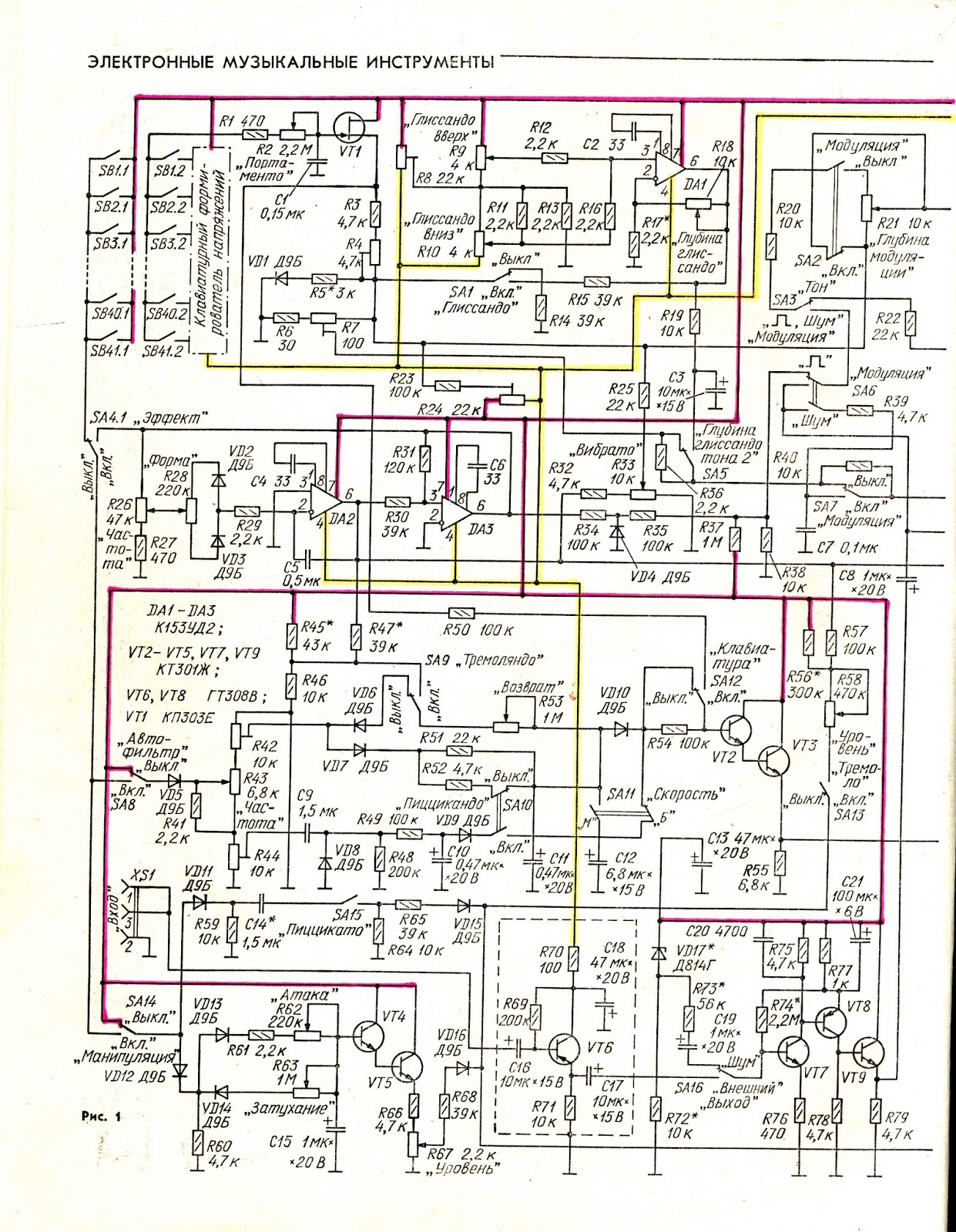 СХЕМОТЕХНИКА СИНТЕЗАТОРОВ,: Схема самодельного синтезатора