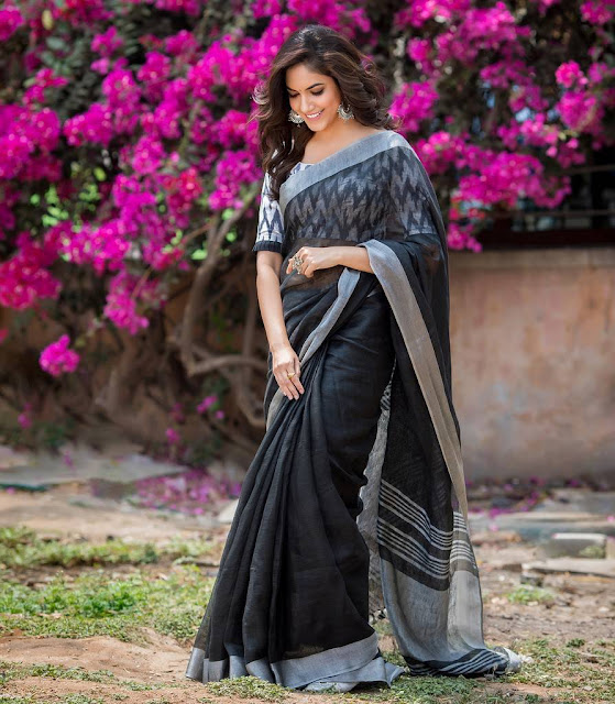 Ritu Varma Black Transparent Cotton Saree Photo Shoot Stills