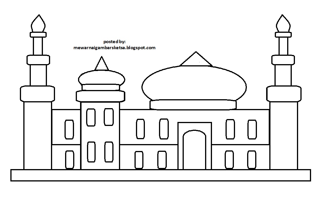 Mewarnai Gambar Sketsa Masjid 27 Download Paud