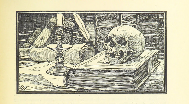 Skull and books