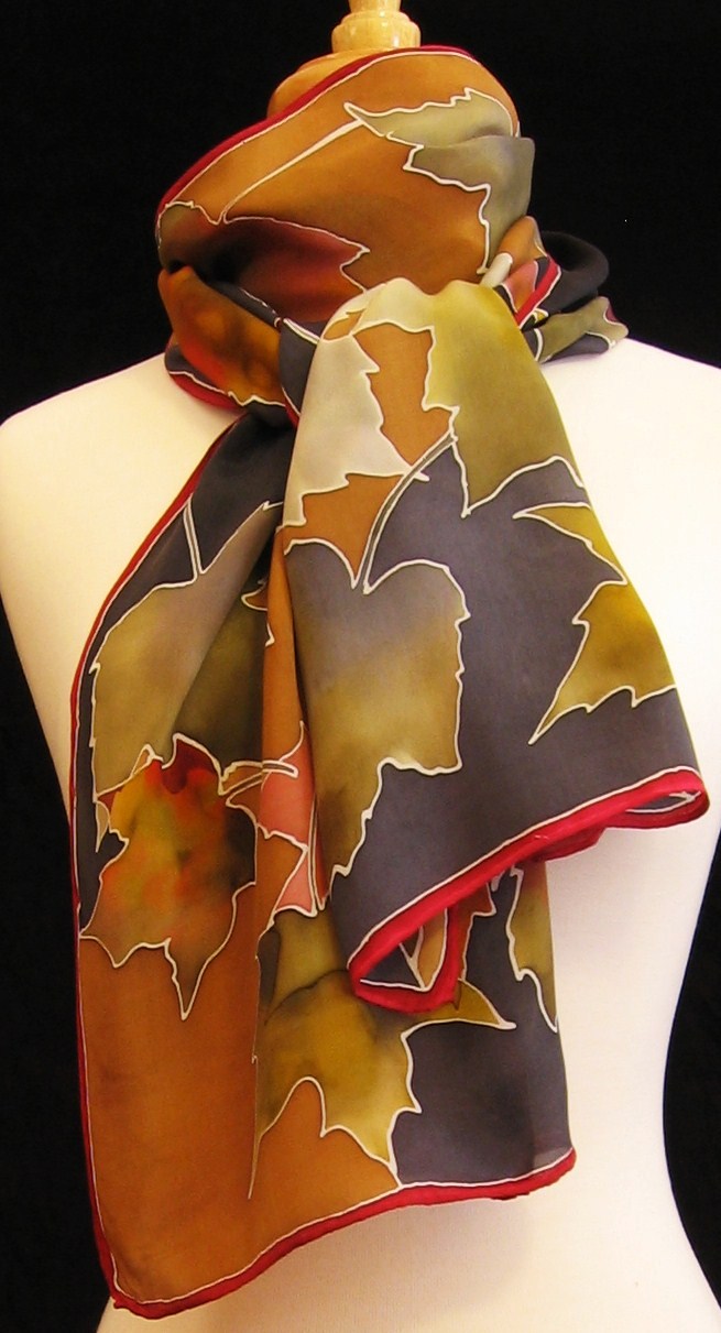Hellenne Vermillion Art: Fall Maple Leaves Silk Scarf