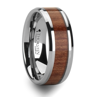 http://weddingbandsforboth.com/kodiak-tungsten-wedding-band-with-bevels-and-rosewood-inlay-8mm/