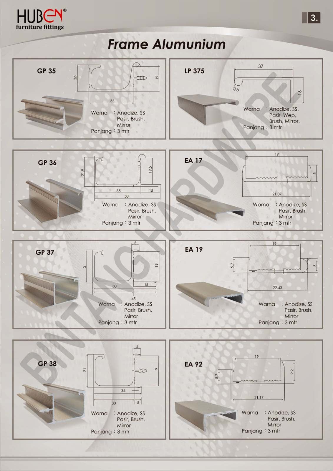Frame Aluminium Merk Huben Bintang Hardware Jual