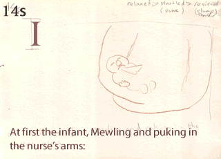 Storyboard: 14s, Act 1, infant in nurse's arms.